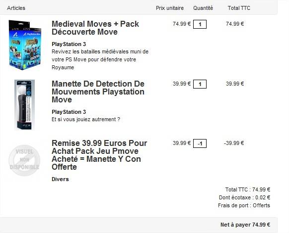 Offre 1 manette Playstation Move supplémentaire offerte pour un pack Playstation Move acheté